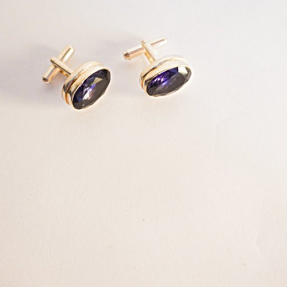 Sterling Silver Amethyst Gemstone Cufflinks - Picture 1 of 1
